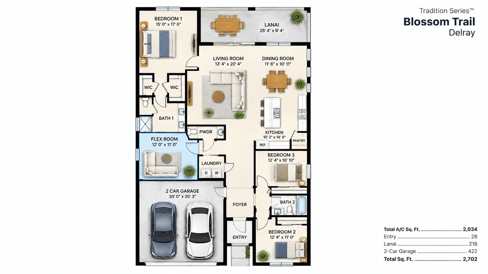 Delray floor plan with the flex room at Blossom Trail